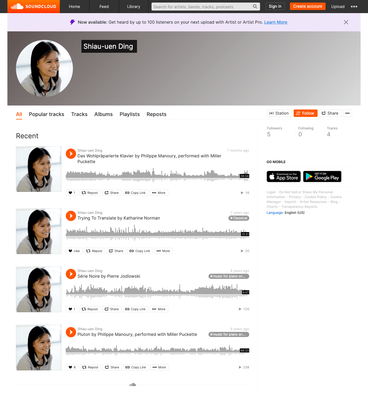 screenshot of Shiau-uen's Sound Cloud Page